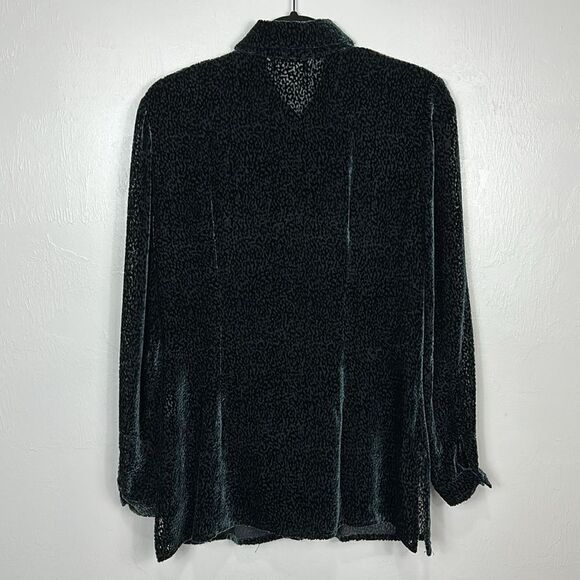 Jaeger Vintage Silk Blend Velvet Burnout Black Button Down Shirt Size M - Picture 4 of 9